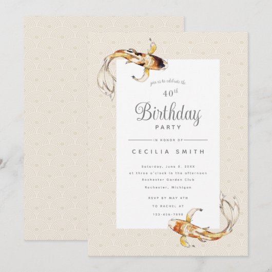 waterverf koi fish verjaardagsfeest uitnodiging (Voorkant / Achterkant)