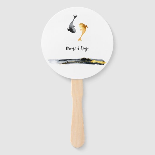 Waterverf Koi Fish Wedding Handwaaier (Voorkant)