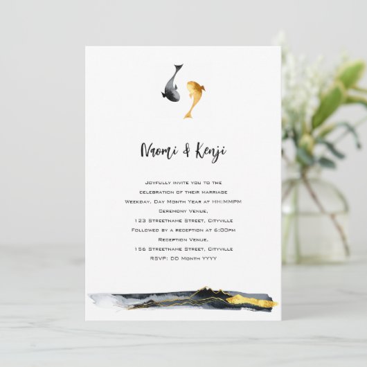 Waterverf Koi Fish Wedding Kaart (Staand voorkant)