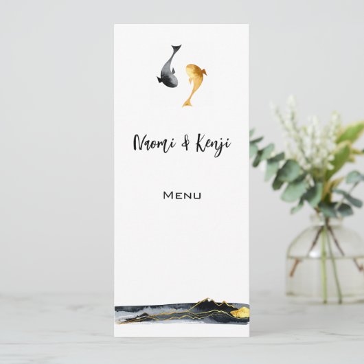 Waterverf Koi Fish Wedding Menu (Staand voorkant)