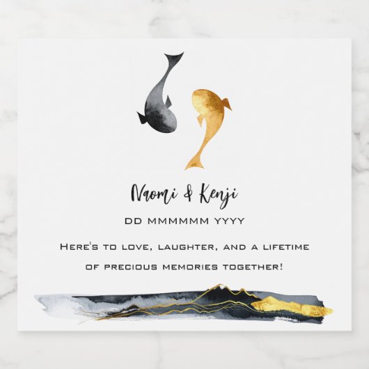 Waterverf Koi Fish Wedding Sparkling Wijnetiket (Enkel label)