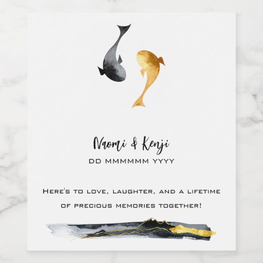 Waterverf Koi Fish Wedding Wijn Etiket (Enkel label)