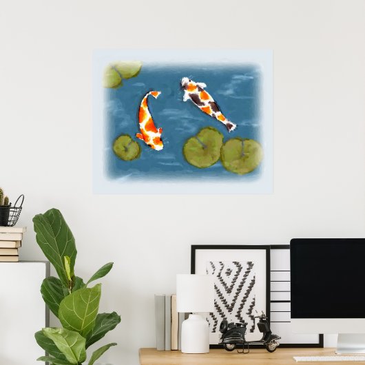 Waterverf Koi Pond Poster Print (Thuiskantoor)