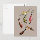 Waterverf koi vis rood bruin goud briefkaart (Voorkant / Achterkant)