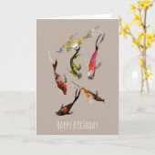 Waterverf koi vis rood bruin goud kaart (Gele Bloem)