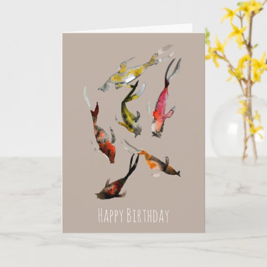 Waterverf koi vis rood bruin goud kaart (Gele Bloem)