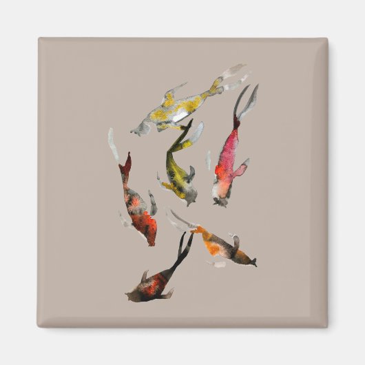 Waterverf koi vis rood bruin goud magneet (Voorkant)