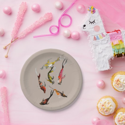 Waterverf koi vis rood bruin goud papieren bordje (Feest)