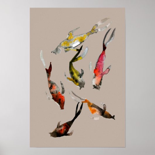 Waterverf koi vis rood bruin goud poster (Voorkant)