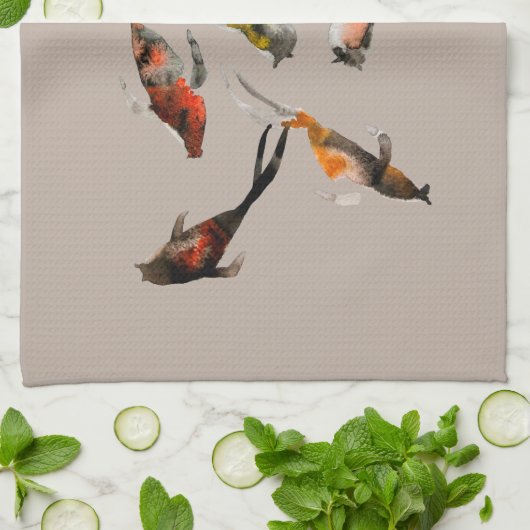 Waterverf koi vis rood bruin goud theedoek (Gevouwen)