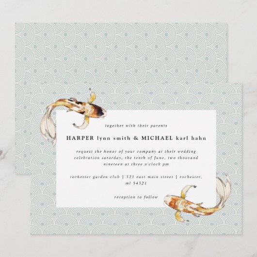 waterverf koi visblauwe trouwuitnodiging kaart (Voorkant / Achterkant)