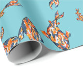 Waterverf Koi vispatroon op blauw omslagpapier Cadeaupapier (Rol Hoek)