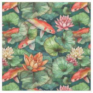 Waterverf Koi & Water Lelies Stof