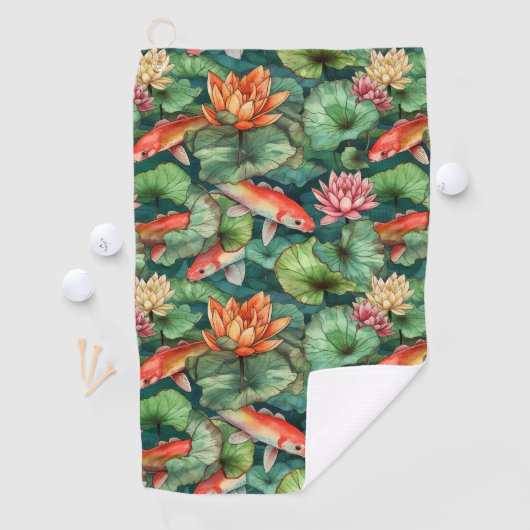 Waterverf Koi & Water Lilies Golfhanddoek (Insitu)