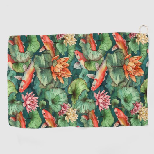Waterverf Koi & Water Lilies Golfhanddoek (Horizontaal)