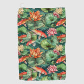 Waterverf Koi & Water Lilies Golfhanddoek (Voorkant)