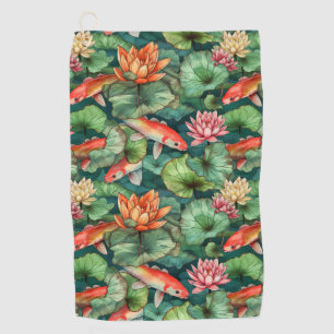 Waterverf Koi & Water Lilies Golfhanddoek