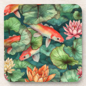 Waterverf Koi & Water Lilies onderzetter van harde (Voorkant)