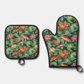 Waterverf Koi & Waterlelies Ovenwant & Pannenlap Set (Voorkant)