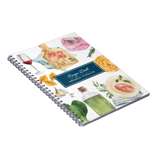 Waterverf Koken Gepersonaliseerde naam Recept Boek Notitieboek (Rechterzijde)