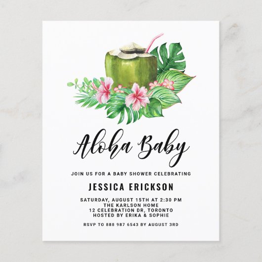 Waterverf Kokosnoot Aloha Baby shower Uitnodiging (Voorkant)