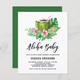 Waterverf Kokosnoot Aloha Baby shower Uitnodiging