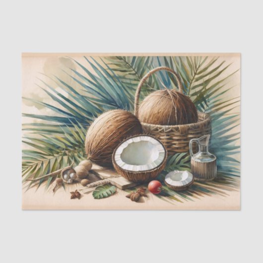 Waterverf Kokosnoot Tropische Decoupage Tissuepapier (Voorkant)