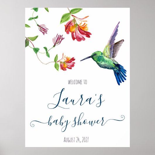 Waterverf Kolibrie Baby Shower Welkom Poster (Voorkant)