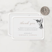 Waterverf kolibrie begrafenis gedenkteken dank u notitiekaartje (Voorkant / Achterkant in situ)