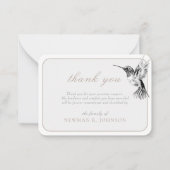 Waterverf kolibrie begrafenis gedenkteken dank u notitiekaartje (Voorkant)