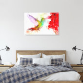 Waterverf Kolibrie Drinkend uit Rode Bloem Canvas Afdruk (Insitu (Slaapkamer))