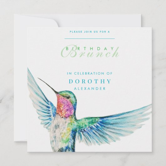 Waterverf kolibrie ELKE Verjaardag Brunch Kaart (Voorkant)