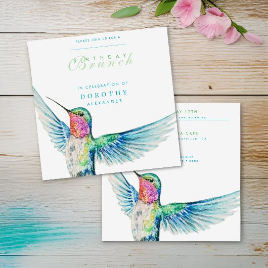 Waterverf kolibrie ELKE Verjaardag Brunch Kaart