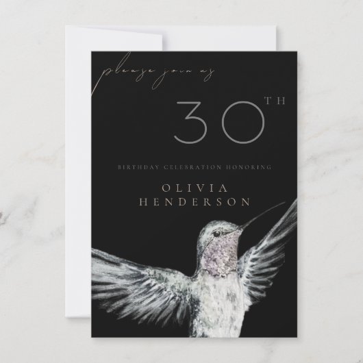 Waterverf kolibrie ELKE verjaardagsuitnodiging (Voorkant)