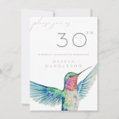 Waterverf kolibrie ELKE verjaardagsuitnodiging (Voorkant)