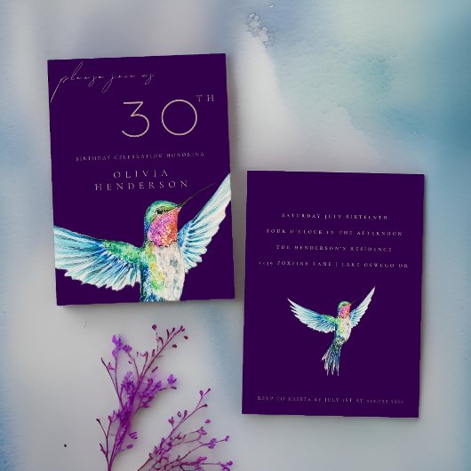 Waterverf kolibrie ELKE verjaardagsuitnodiging