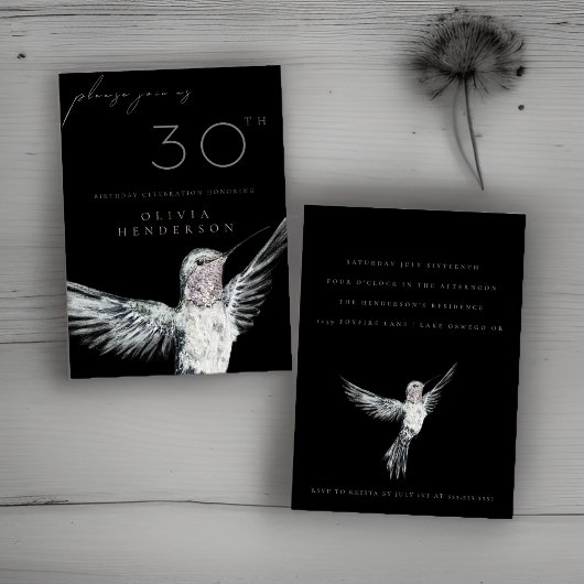 Waterverf kolibrie ELKE verjaardagsuitnodiging