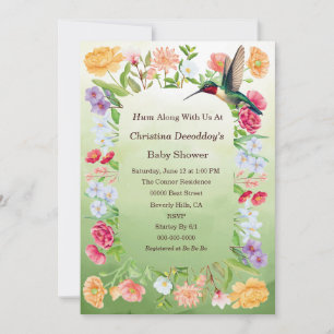 Waterverf Kolibrie en Bloemen Baby Shower Kaart