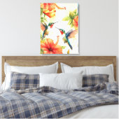 Waterverf kolibrie en bloemen ontwerp canvas afdruk (Insitu (Slaapkamer))