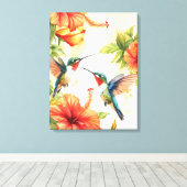 Waterverf kolibrie en bloemen ontwerp canvas afdruk (Insitu (Houten vloer))
