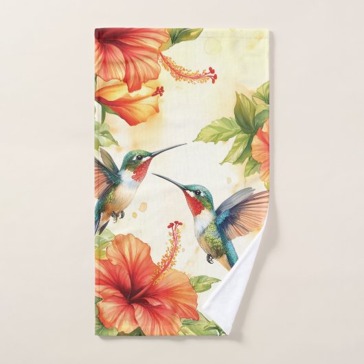 Waterverf kolibrie en bloemen ontwerp handdoek (Handdoek)