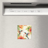 Waterverf kolibrie en bloemen ontwerp magneet (Insitu (Vaatwasser))