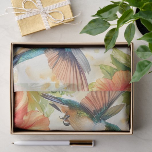 Waterverf kolibrie en bloemen ontwerp tissuepapier (Geschenk)