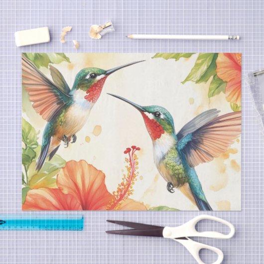 Waterverf kolibrie en bloemen ontwerp tissuepapier (Craft)