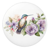 Waterverf kolibrie en paarse bloemen keramische knop (Voorkant)