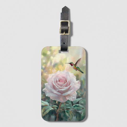 Waterverf kolibrie en roze roos bagagelabel (Voorkant (verticaal))
