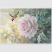 Waterverf kolibrie en roze roos decoupage tissuepapier (Voorkant)