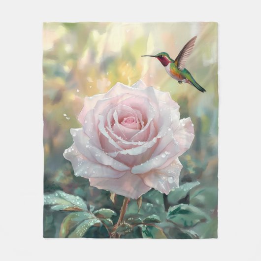 Waterverf kolibrie en roze roos fleece deken (Voorkant)