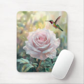 Waterverf kolibrie en roze roos muismat (Met muis)