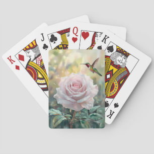 Waterverf kolibrie en roze roos pokerkaarten